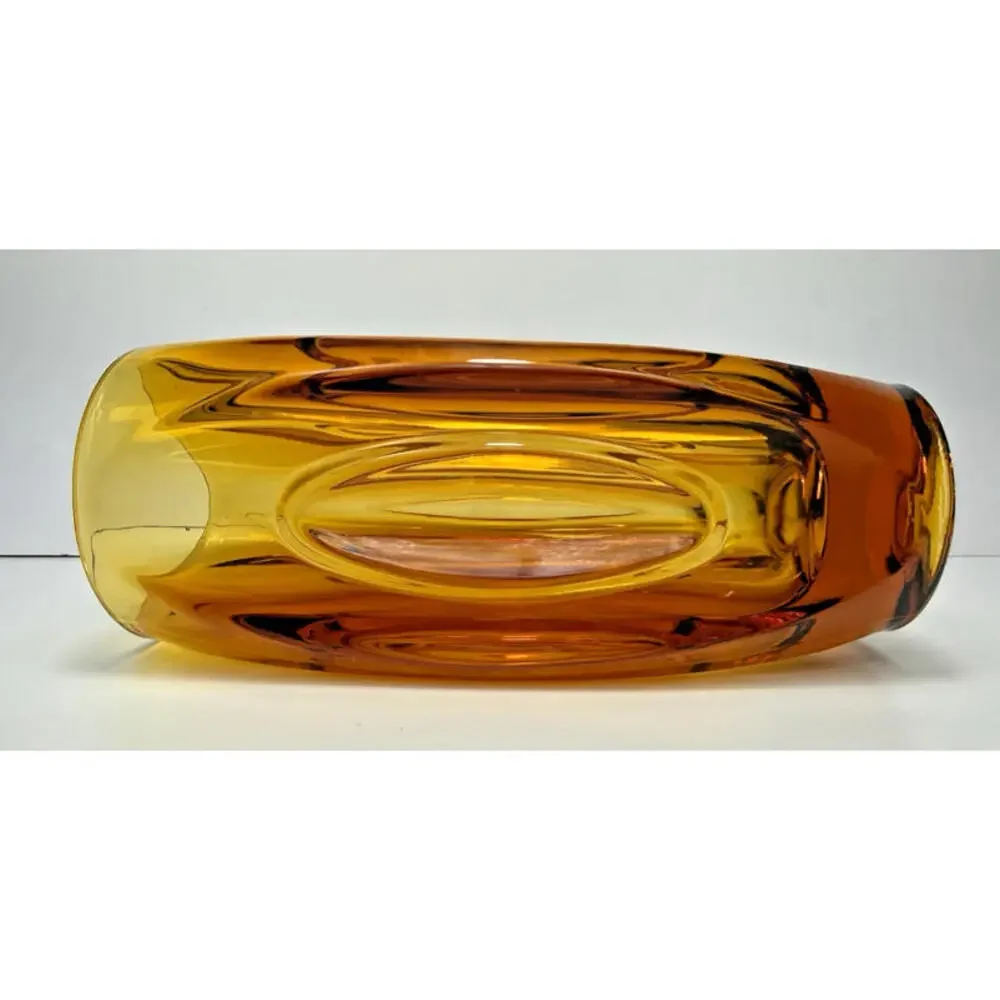 SKLO Vase Amber Yellow Glass Bullet Lens 8"H Czech 60s Mid Mod MCM Hand Blown - Picture 15 of 15